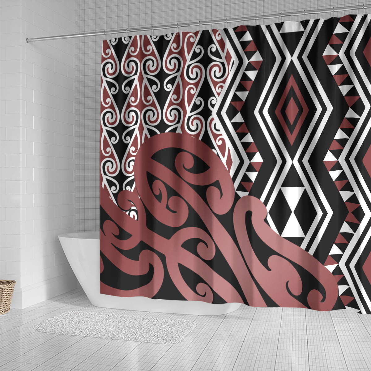 new-zealand-shower-curtain-aotearoa-kowhaiwhai-mix-taniko-art