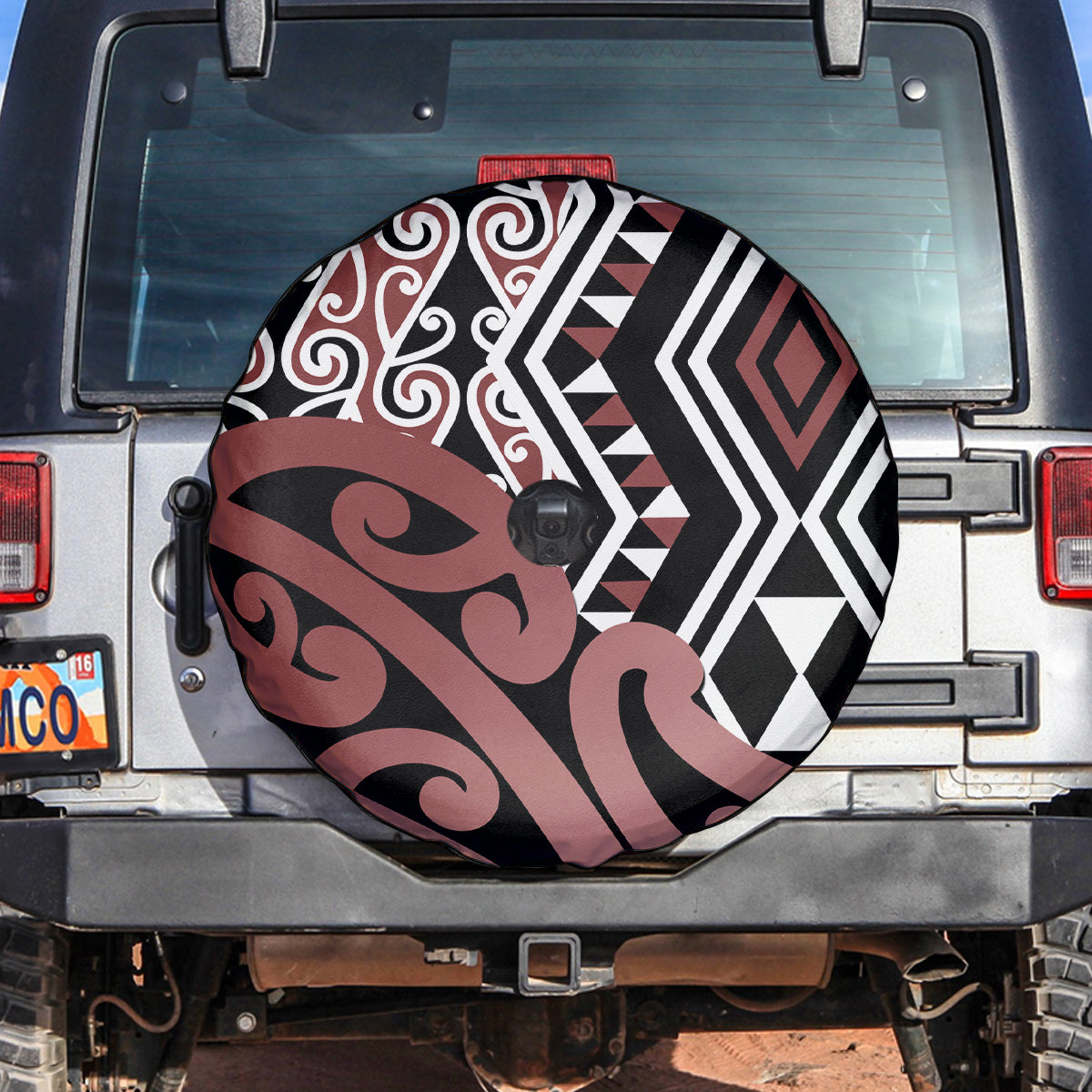 New Zealand Spare Tire Cover Aotearoa Kowhaiwhai Mix Taniko Art - Wonder Print Shop