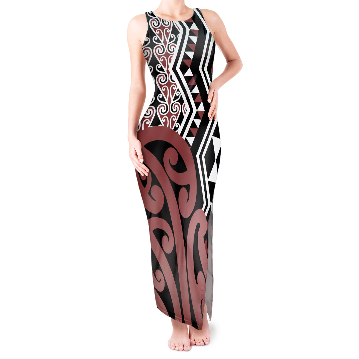 New Zealand Tank Maxi Dress Aotearoa Kowhaiwhai Mix Taniko Art - Wonder Print Shop