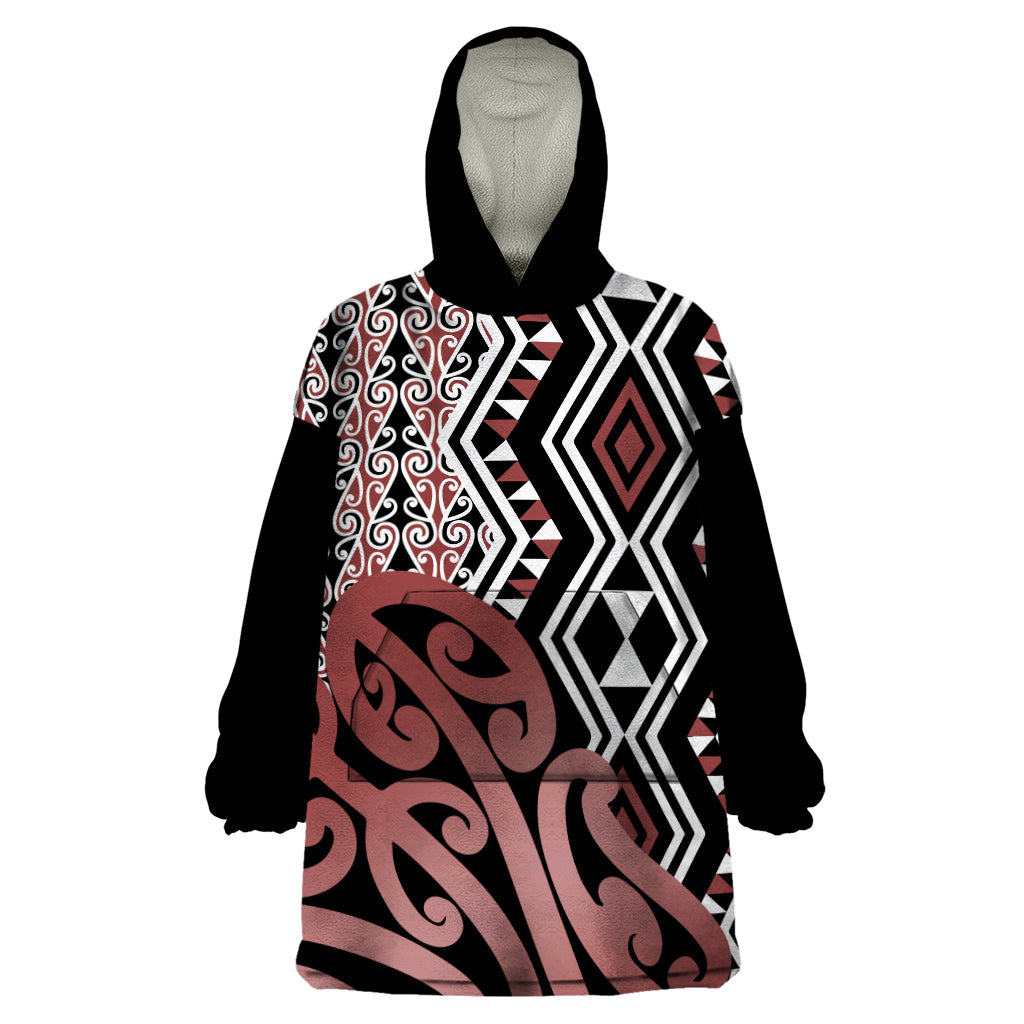 New Zealand Wearable Blanket Hoodie Aotearoa Kowhaiwhai Mix Taniko Art - Wonder Print Shop