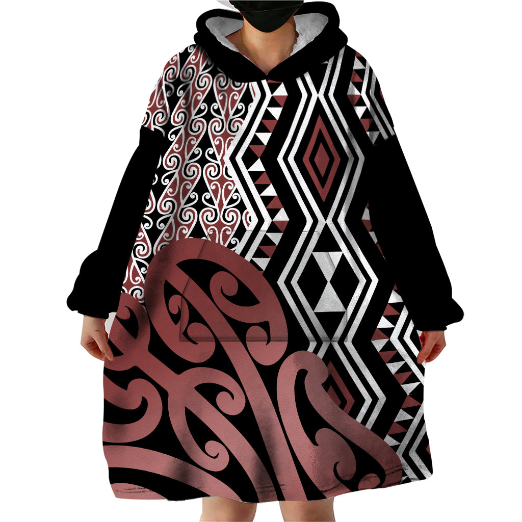 New Zealand Wearable Blanket Hoodie Aotearoa Kowhaiwhai Mix Taniko Art - Wonder Print Shop