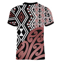 New Zealand Women V Neck T Shirt Aotearoa Kowhaiwhai Mix Taniko Art - Wonder Print Shop