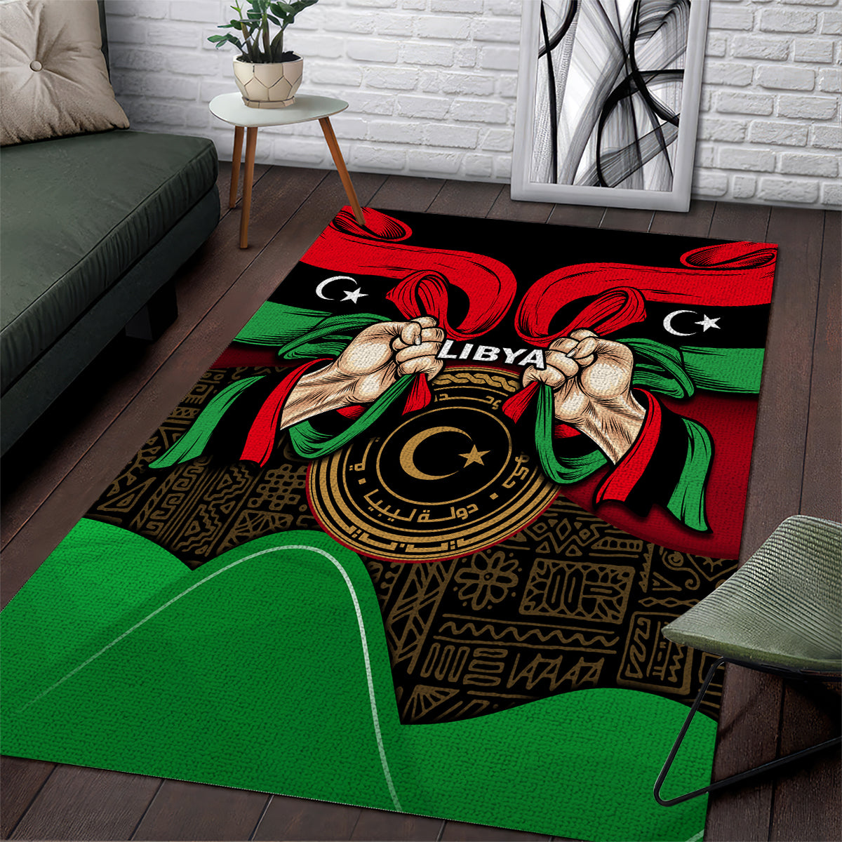 Libya Independence Day Area Rug Happy 24 December African Pattern Flag Style - Wonder Print Shop