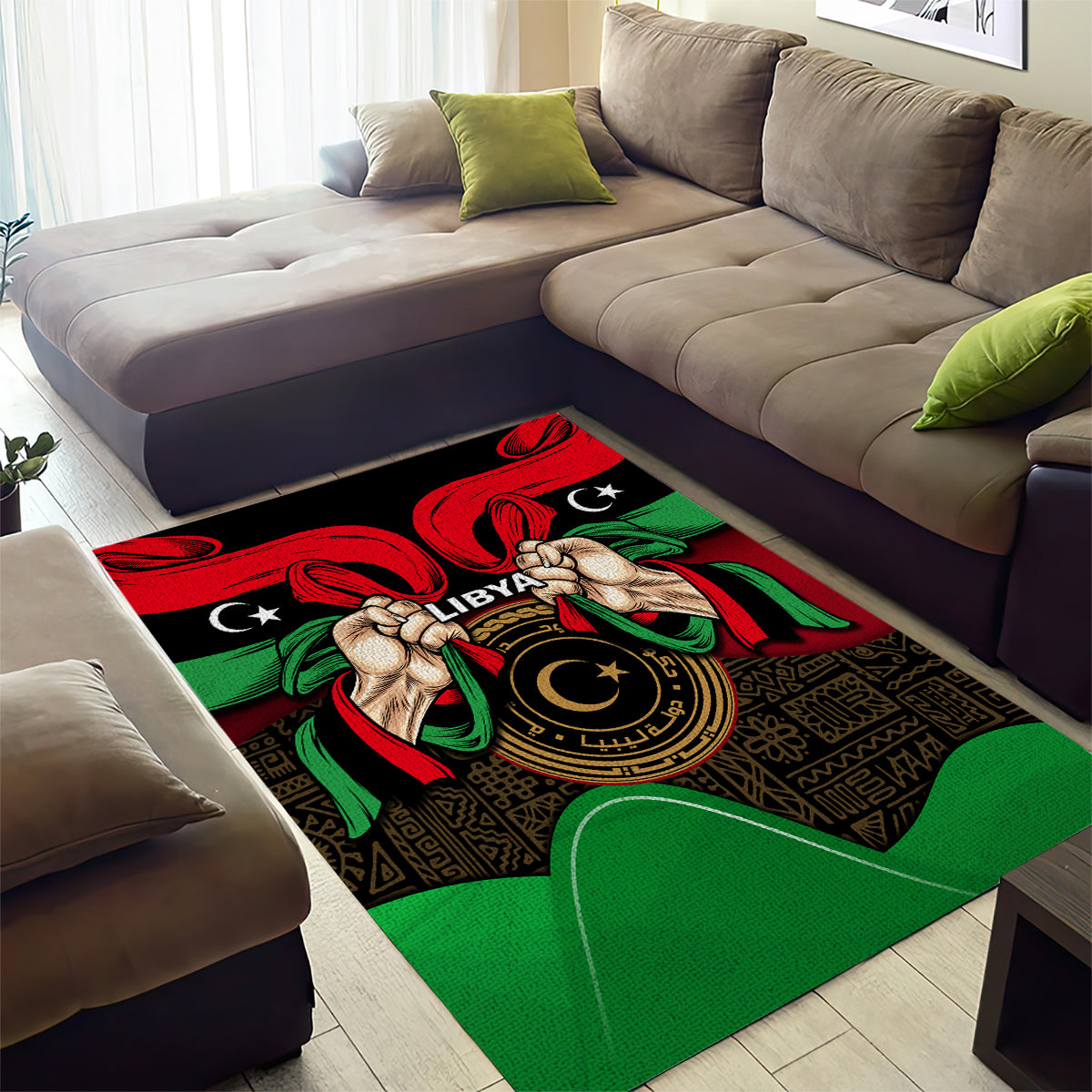 Libya Independence Day Area Rug Happy 24 December African Pattern Flag Style - Wonder Print Shop