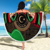 Libya Independence Day Beach Blanket Happy 24 December African Pattern Flag Style - Wonder Print Shop