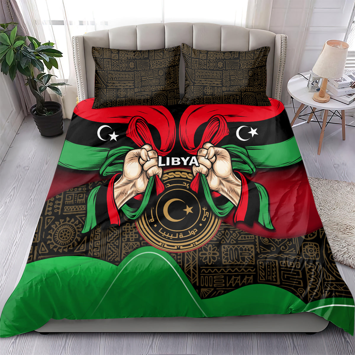 Libya Independence Day Bedding Set Happy 24 December African Pattern Flag Style - Wonder Print Shop
