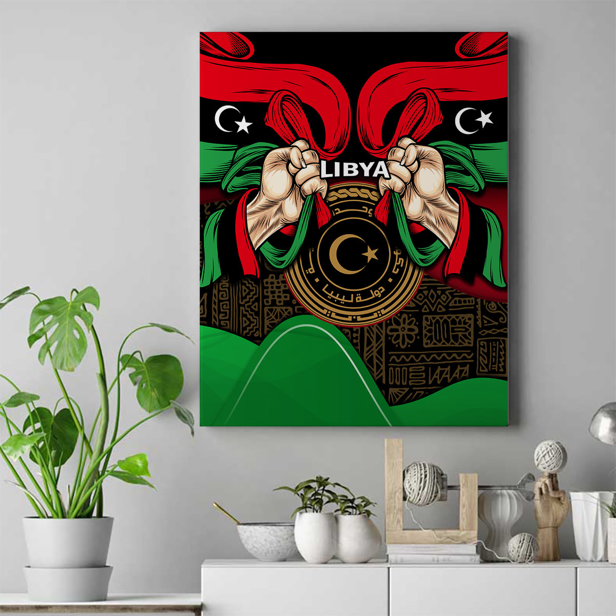 Libya Independence Day Canvas Wall Art Happy 24 December African Pattern Flag Style - Wonder Print Shop