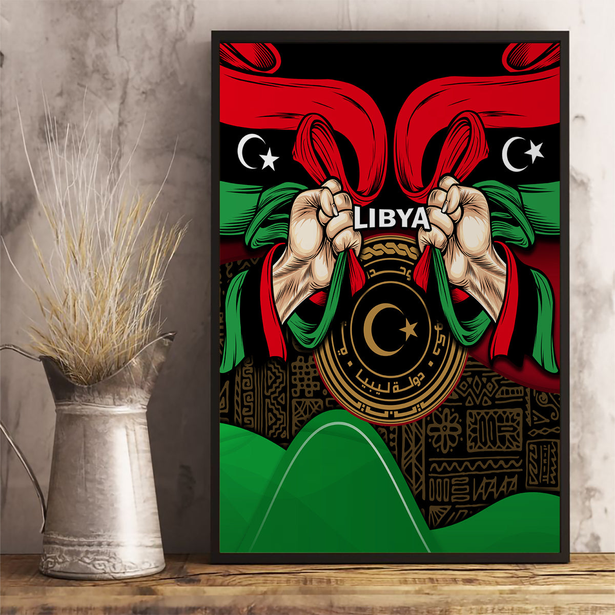 Libya Independence Day Canvas Wall Art Happy 24 December African Pattern Flag Style - Wonder Print Shop
