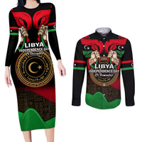 Libya Independence Day Couples Matching Long Sleeve Bodycon Dress and Long Sleeve Button Shirt Happy 24 December African Pattern Flag Style - Wonder Print Shop
