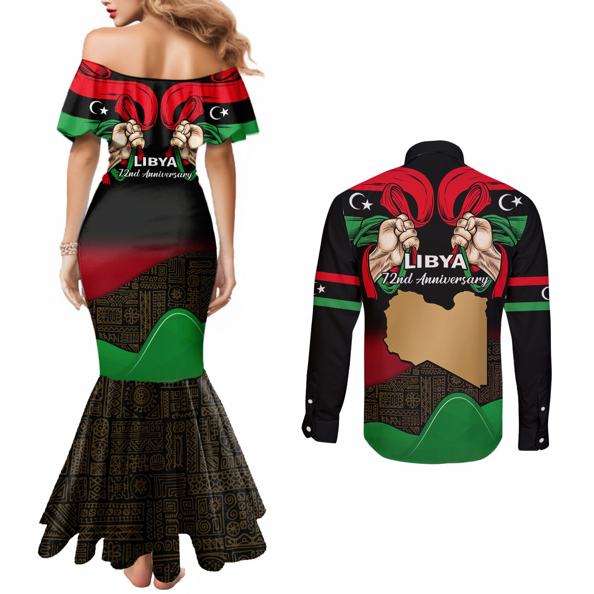 libya-independence-day-couples-matching-mermaid-dress-and-long-sleeve-button-shirt-happy-24-december-african-pattern-flag-style
