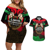 Libya Independence Day Couples Matching Off Shoulder Short Dress and Hawaiian Shirt Happy 24 December African Pattern Flag Style - Wonder Print Shop