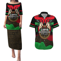 Libya Independence Day Couples Matching Puletasi Dress and Hawaiian Shirt Happy 24 December African Pattern Flag Style - Wonder Print Shop