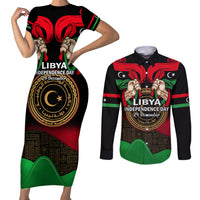 Libya Independence Day Couples Matching Short Sleeve Bodycon Dress and Long Sleeve Button Shirt Happy 24 December African Pattern Flag Style - Wonder Print Shop