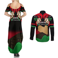 Libya Independence Day Couples Matching Summer Maxi Dress and Long Sleeve Button Shirt Happy 24 December African Pattern Flag Style - Wonder Print Shop
