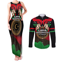 Libya Independence Day Couples Matching Tank Maxi Dress and Long Sleeve Button Shirt Happy 24 December African Pattern Flag Style - Wonder Print Shop