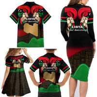 Libya Independence Day Family Matching Long Sleeve Bodycon Dress and Hawaiian Shirt Happy 24 December African Pattern Flag Style - Wonder Print Shop