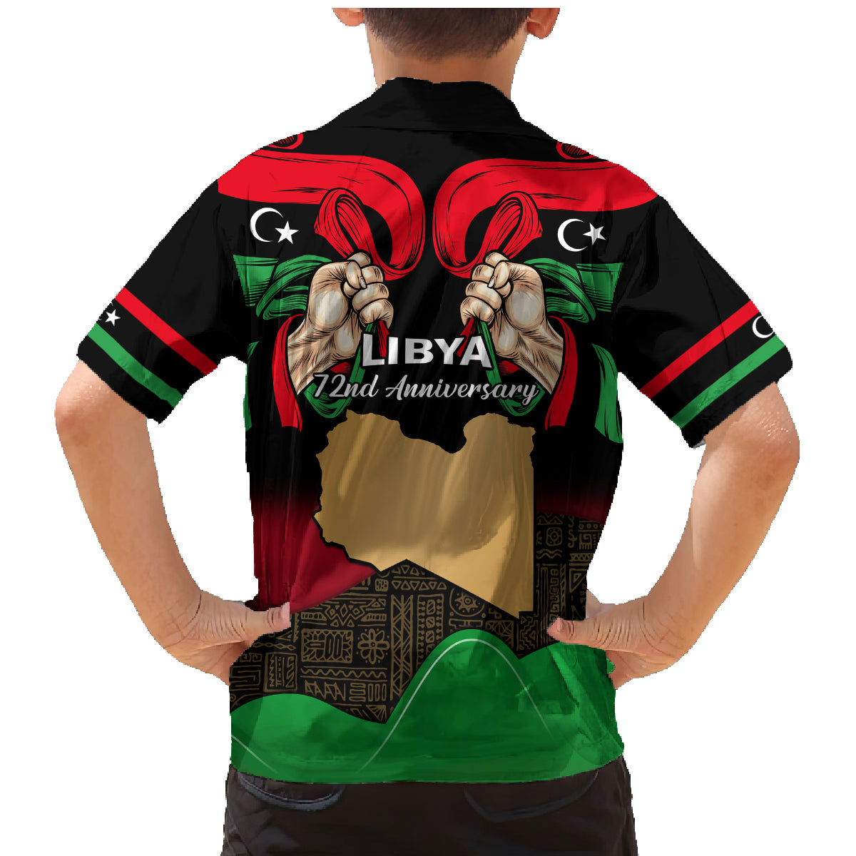 Libya Independence Day Family Matching Mermaid Dress and Hawaiian Shirt Happy 24 December African Pattern Flag Style - Wonder Print Shop