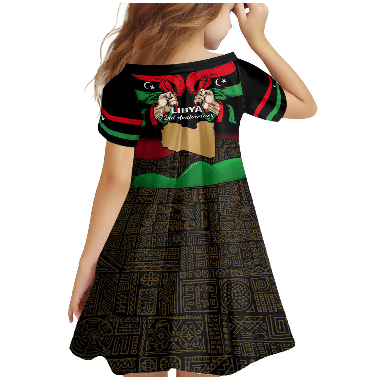 Libya Independence Day Family Matching Mermaid Dress and Hawaiian Shirt Happy 24 December African Pattern Flag Style - Wonder Print Shop