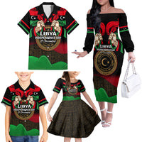 Libya Independence Day Family Matching Off Shoulder Long Sleeve Dress and Hawaiian Shirt Happy 24 December African Pattern Flag Style - Wonder Print Shop