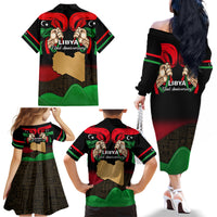 Libya Independence Day Family Matching Off Shoulder Long Sleeve Dress and Hawaiian Shirt Happy 24 December African Pattern Flag Style - Wonder Print Shop