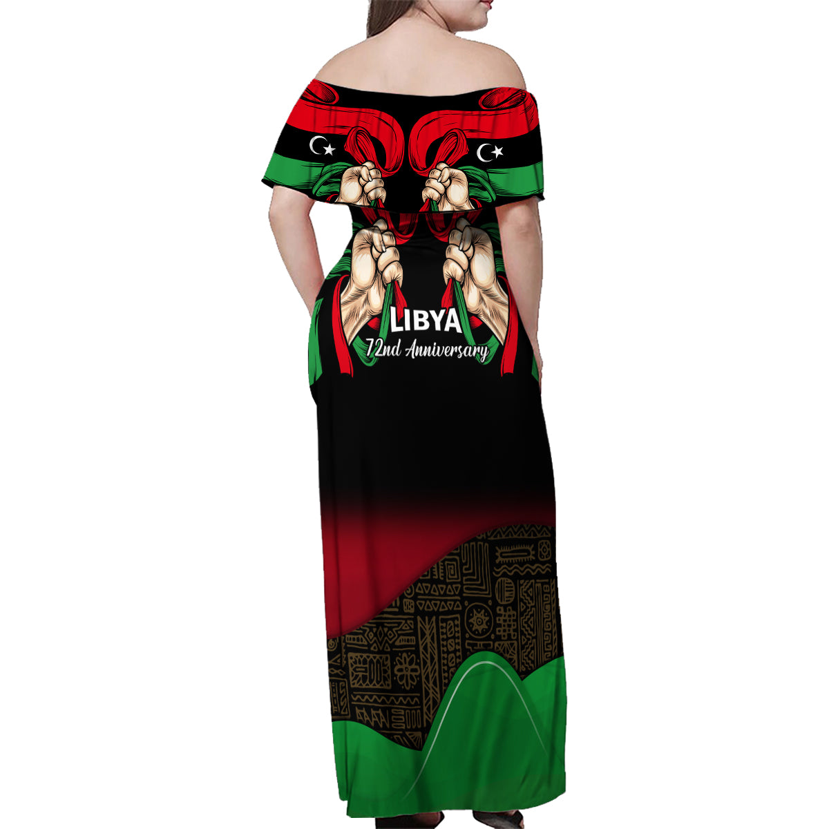 Libya Independence Day Family Matching Off Shoulder Maxi Dress and Hawaiian Shirt Happy 24 December African Pattern Flag Style - Wonder Print Shop