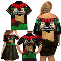 Libya Independence Day Family Matching Off Shoulder Short Dress and Hawaiian Shirt Happy 24 December African Pattern Flag Style - Wonder Print Shop