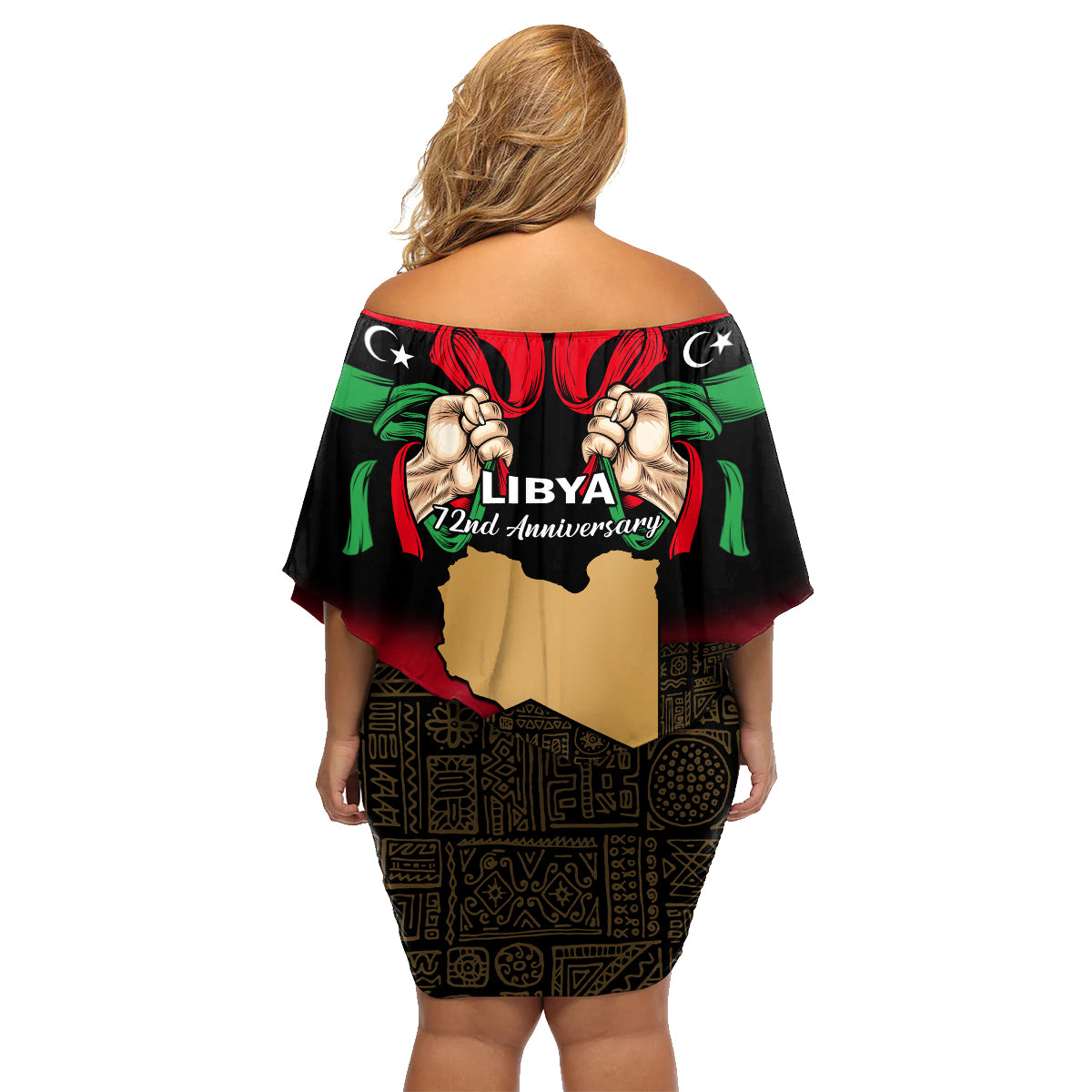 Libya Independence Day Family Matching Off Shoulder Short Dress and Hawaiian Shirt Happy 24 December African Pattern Flag Style - Wonder Print Shop