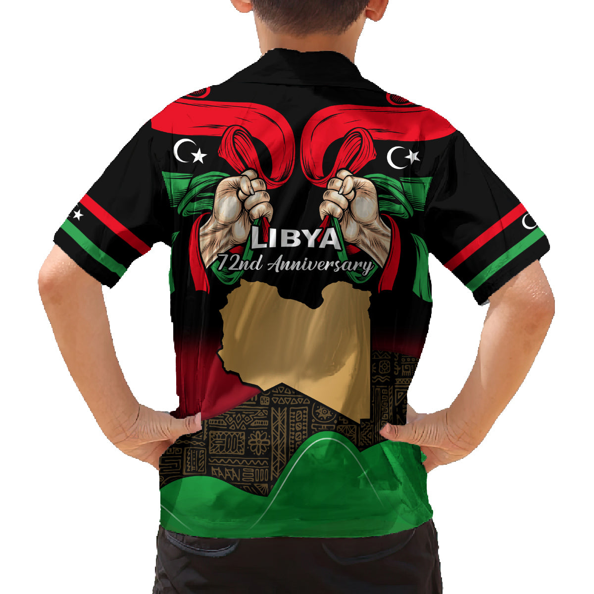Libya Independence Day Family Matching Puletasi Dress and Hawaiian Shirt Happy 24 December African Pattern Flag Style - Wonder Print Shop