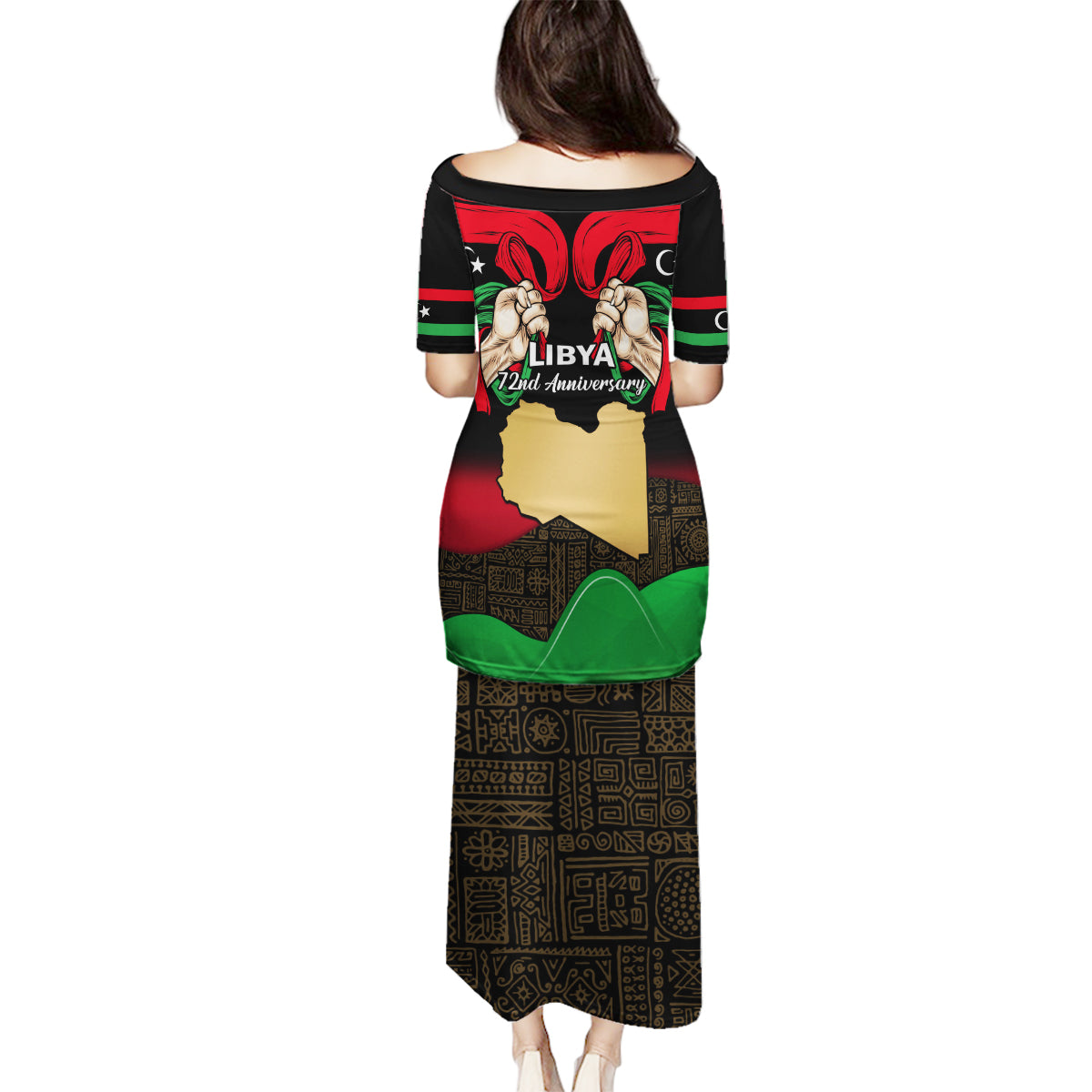 Libya Independence Day Family Matching Puletasi Dress and Hawaiian Shirt Happy 24 December African Pattern Flag Style - Wonder Print Shop