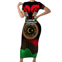Libya Independence Day Family Matching Short Sleeve Bodycon Dress and Hawaiian Shirt Happy 24 December African Pattern Flag Style - Wonder Print Shop