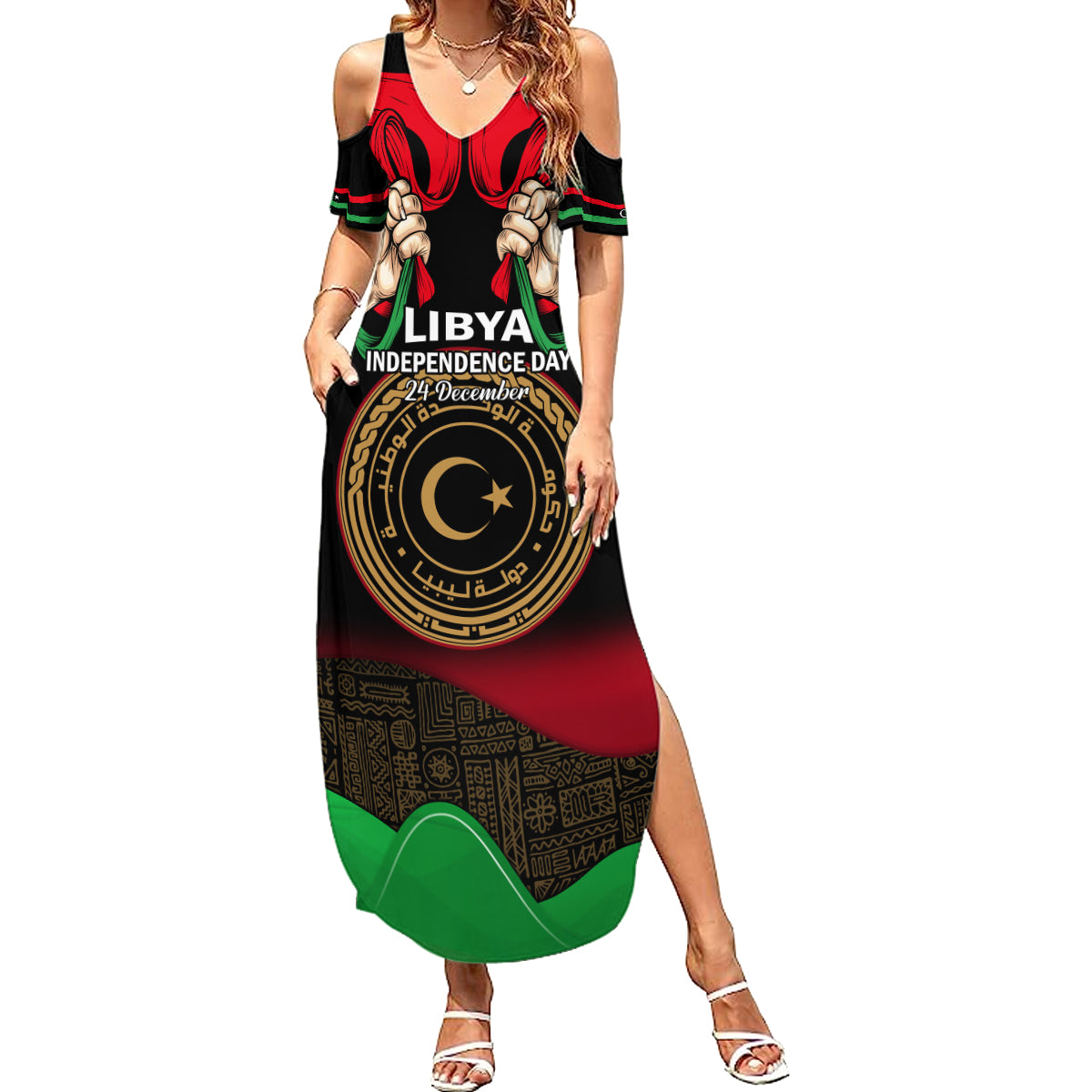 Libya Independence Day Family Matching Summer Maxi Dress and Hawaiian Shirt Happy 24 December African Pattern Flag Style - Wonder Print Shop