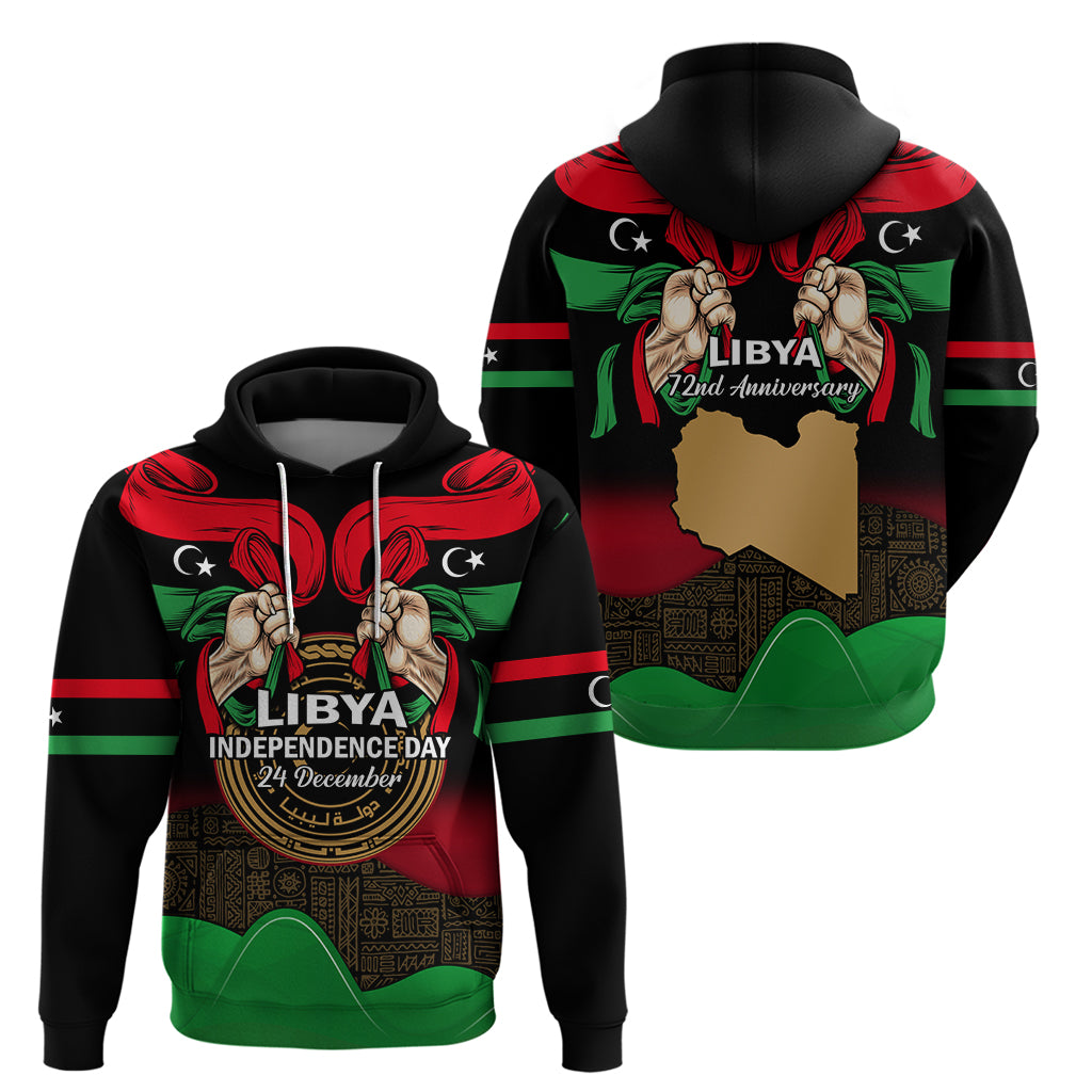 Libya Independence Day Hoodie Happy 24 December African Pattern Flag Style - Wonder Print Shop