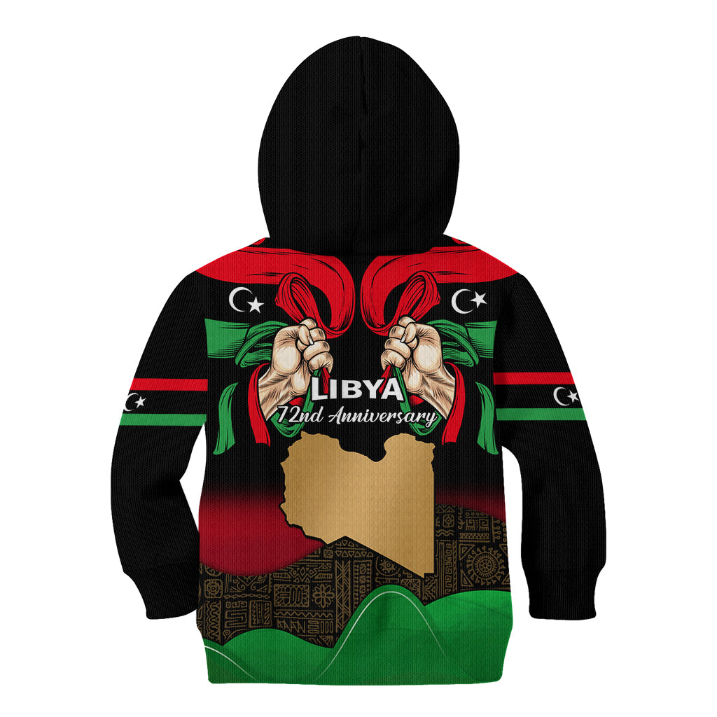 Libya Independence Day Kid Hoodie Happy 24 December African Pattern Flag Style - Wonder Print Shop