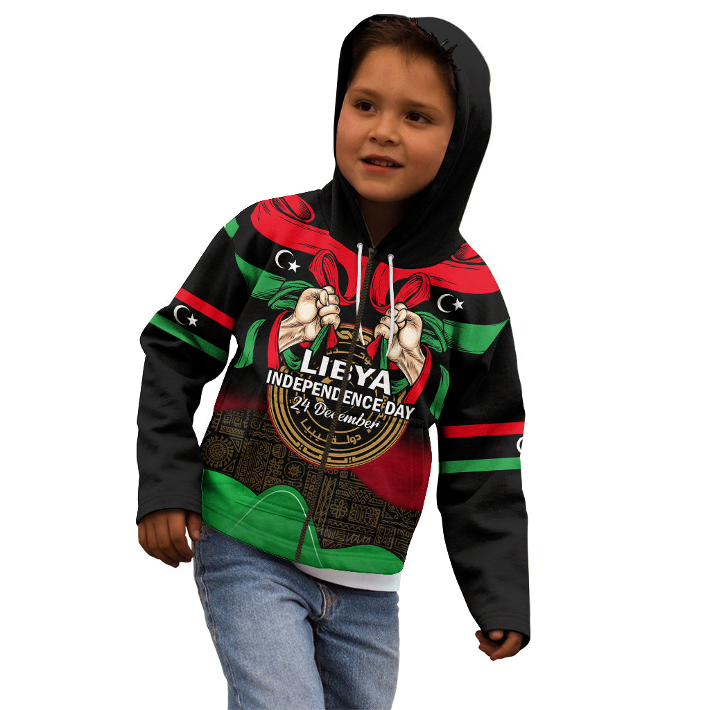 Libya Independence Day Kid Hoodie Happy 24 December African Pattern Flag Style - Wonder Print Shop