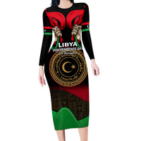 Libya Independence Day Long Sleeve Bodycon Dress Happy 24 December African Pattern Flag Style - Wonder Print Shop