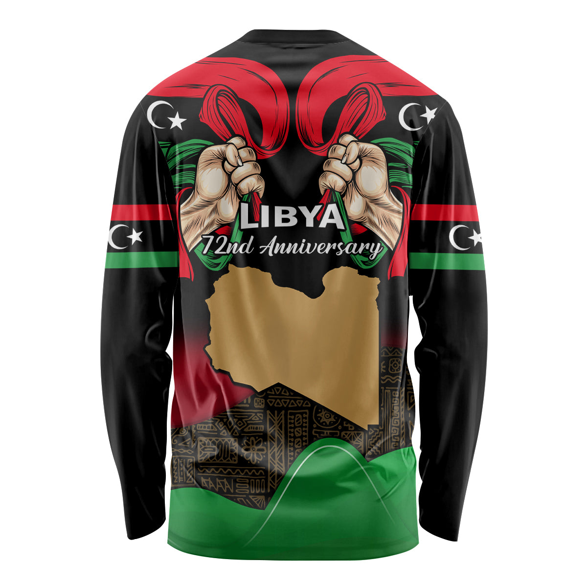Libya Independence Day Long Sleeve Shirt Happy 24 December African Pattern Flag Style - Wonder Print Shop