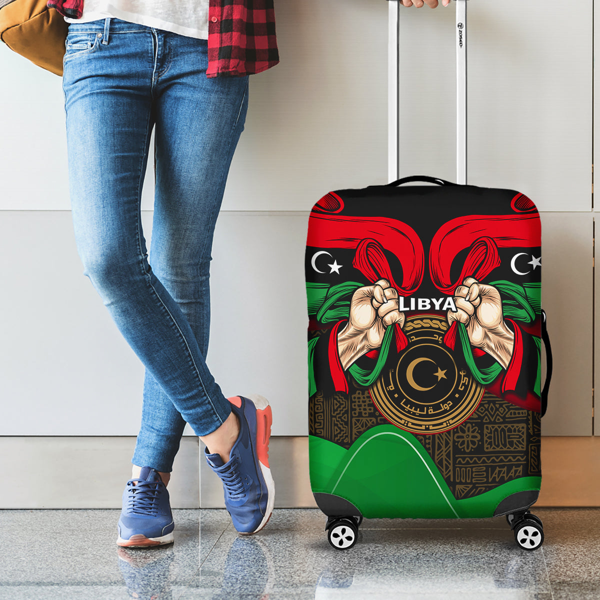 Libya Independence Day Luggage Cover Happy 24 December African Pattern Flag Style - Wonder Print Shop