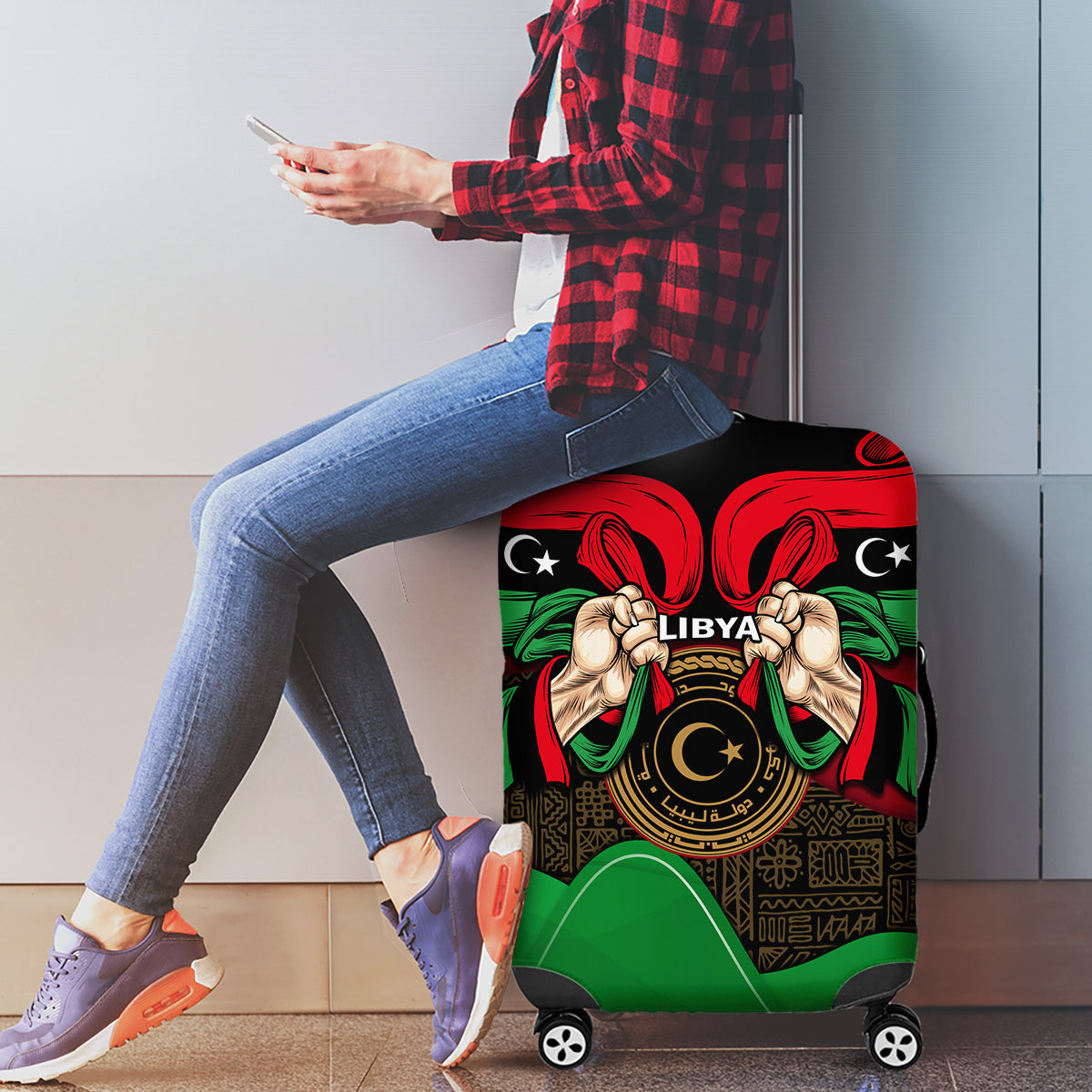 Libya Independence Day Luggage Cover Happy 24 December African Pattern Flag Style - Wonder Print Shop