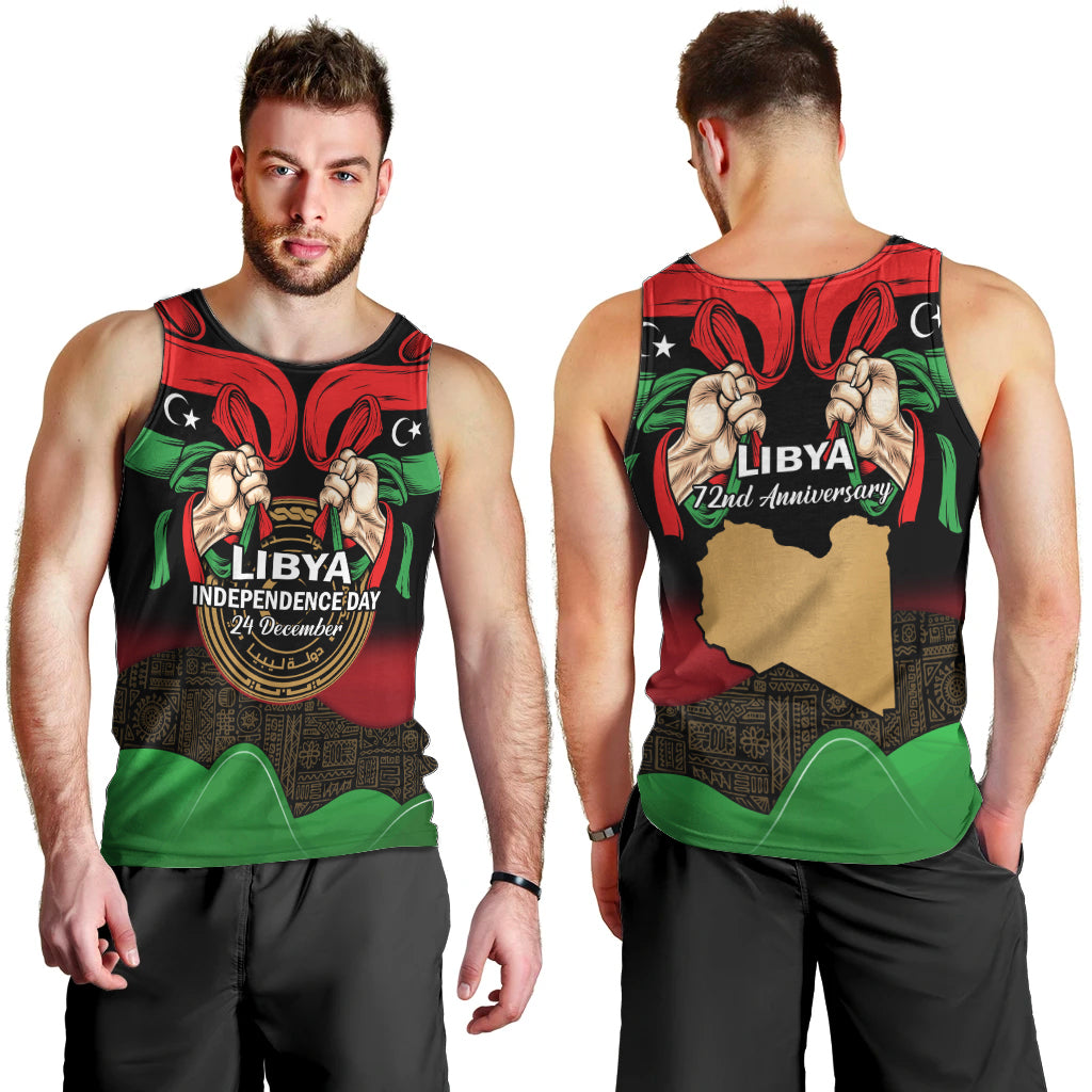 Libya Independence Day Men Tank Top Happy 24 December African Pattern Flag Style - Wonder Print Shop
