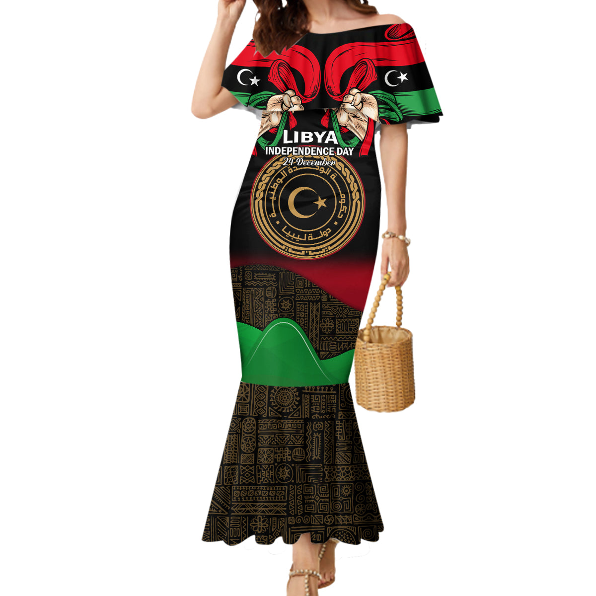 Libya Independence Day Mermaid Dress Happy 24 December African Pattern Flag Style - Wonder Print Shop