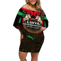 Libya Independence Day Off Shoulder Short Dress Happy 24 December African Pattern Flag Style - Wonder Print Shop