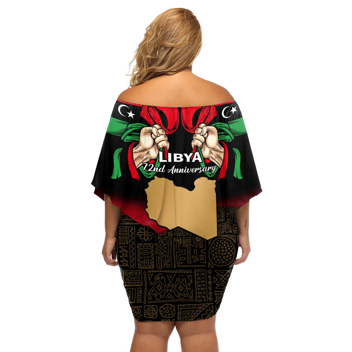 Libya Independence Day Off Shoulder Short Dress Happy 24 December African Pattern Flag Style - Wonder Print Shop