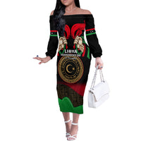 Libya Independence Day Off The Shoulder Long Sleeve Dress Happy 24 December African Pattern Flag Style - Wonder Print Shop