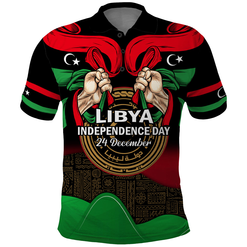 Libya Independence Day Polo Shirt Happy 24 December African Pattern Flag Style - Wonder Print Shop