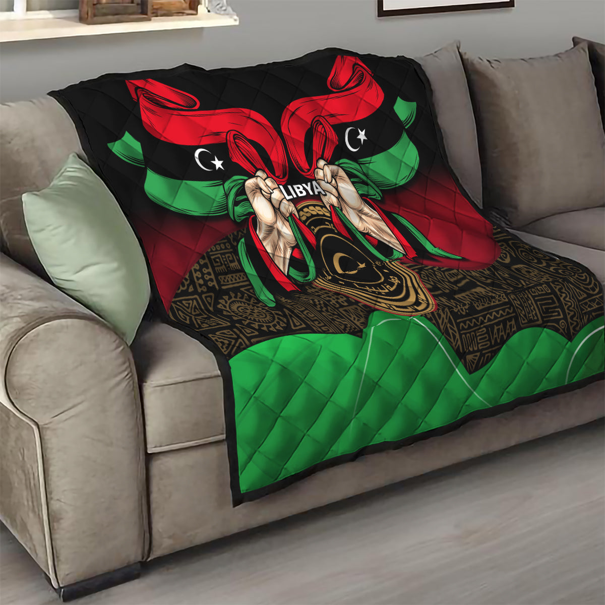 Libya Independence Day Quilt Happy 24 December African Pattern Flag Style - Wonder Print Shop