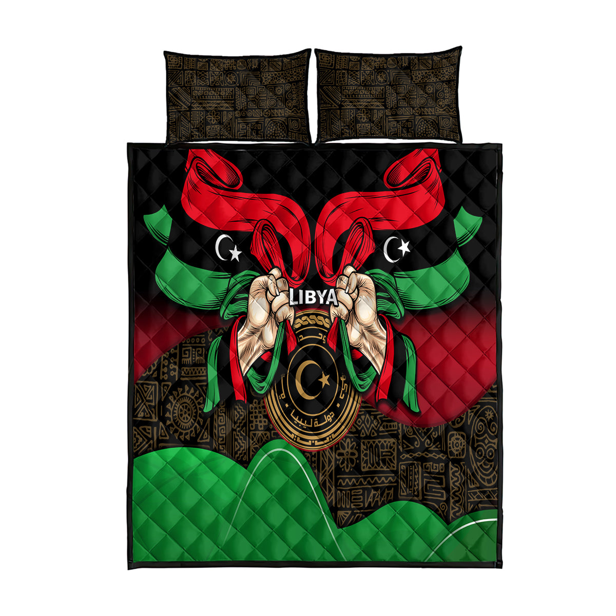 Libya Independence Day Quilt Bed Set Happy 24 December African Pattern Flag Style - Wonder Print Shop