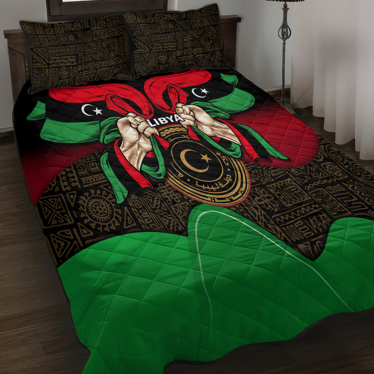 Libya Independence Day Quilt Bed Set Happy 24 December African Pattern Flag Style - Wonder Print Shop