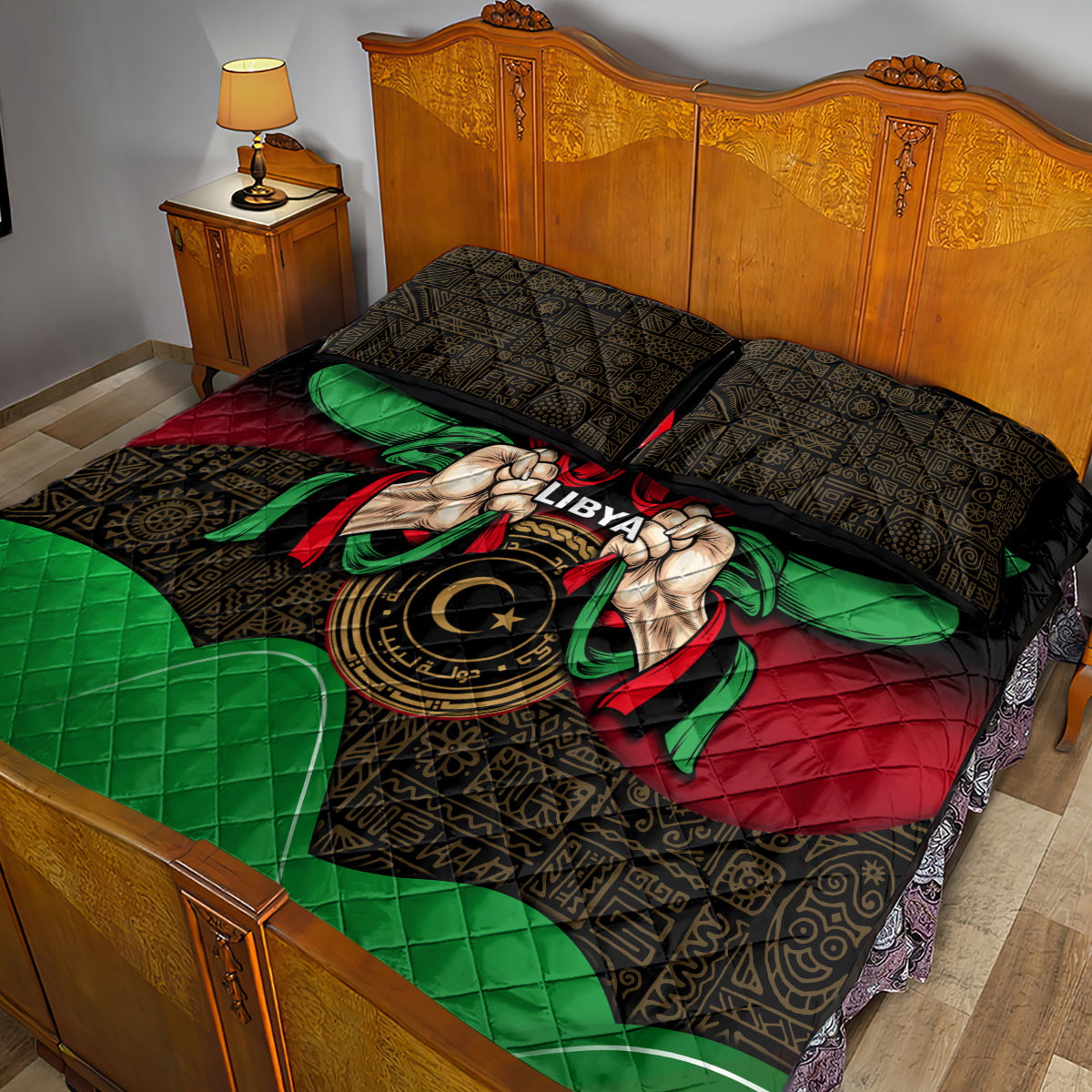 Libya Independence Day Quilt Bed Set Happy 24 December African Pattern Flag Style - Wonder Print Shop