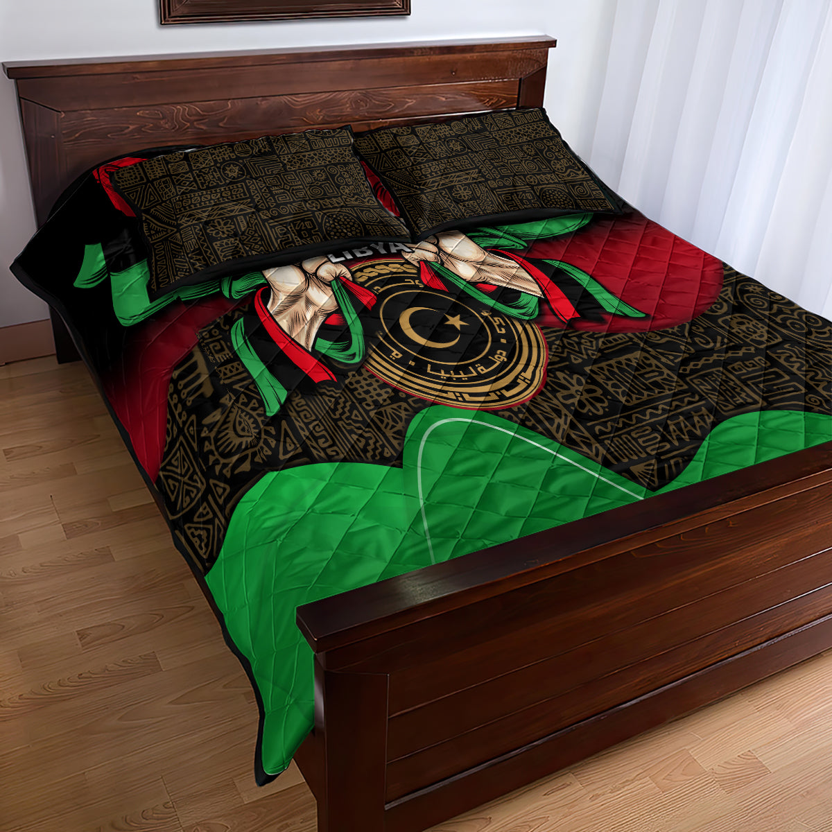 Libya Independence Day Quilt Bed Set Happy 24 December African Pattern Flag Style - Wonder Print Shop