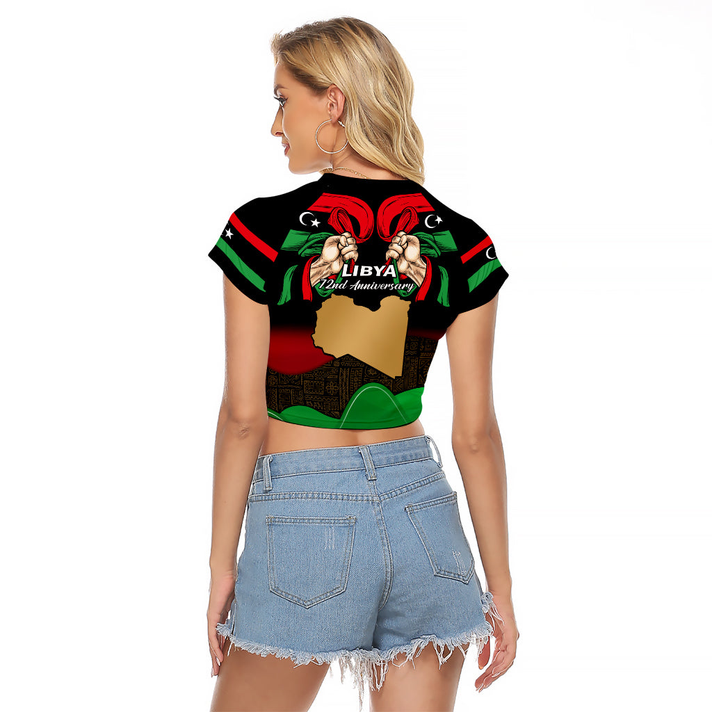 Libya Independence Day Raglan Cropped T Shirt Happy 24 December African Pattern Flag Style - Wonder Print Shop